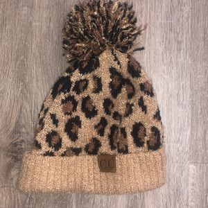 Fuzzy leopard beanie
